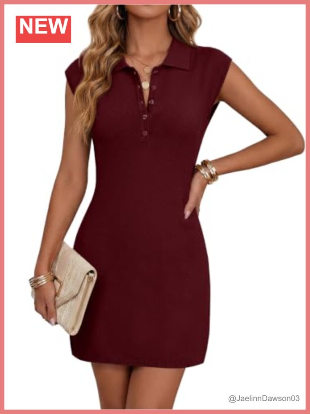 Sleeveless Mini Sweater Dress Polo Collared Button V Neck Knit